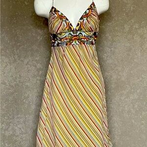 Nicole Miller Multicolor Striped Dress with Embroidered accents